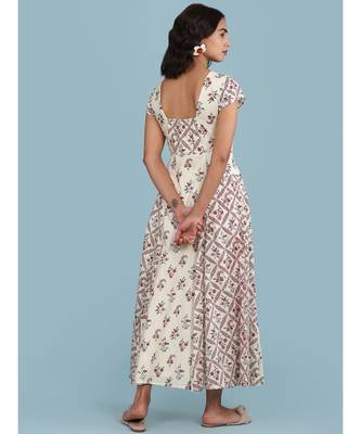 Off White Floral Print Maxi Dress 4
