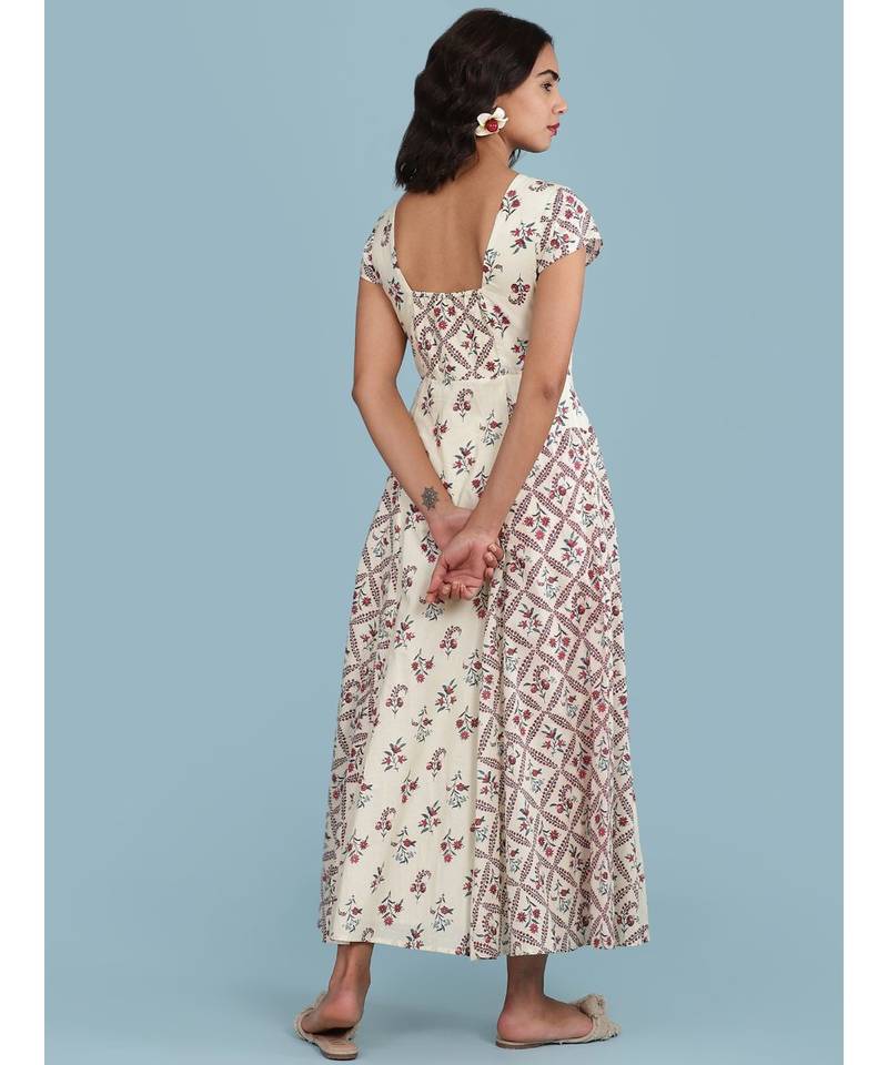 Off White Floral Print Maxi Dress