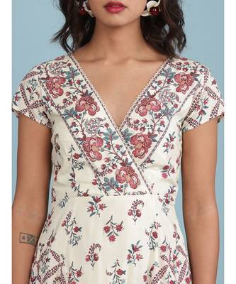 Off White Floral Print Maxi Dress 5