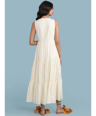 Off White Embroidered Long Dress 4