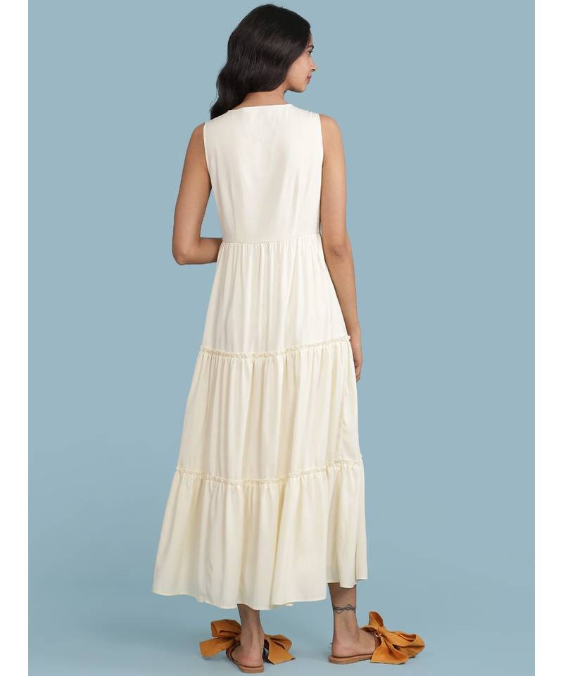 Off White Embroidered Long Dress