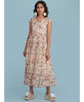 Baby Pink Floral Print Short Sleeve Maxi Dress 1