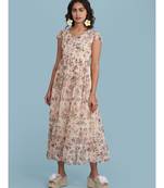 Baby Pink Floral Print Short Sleeve Maxi Dress