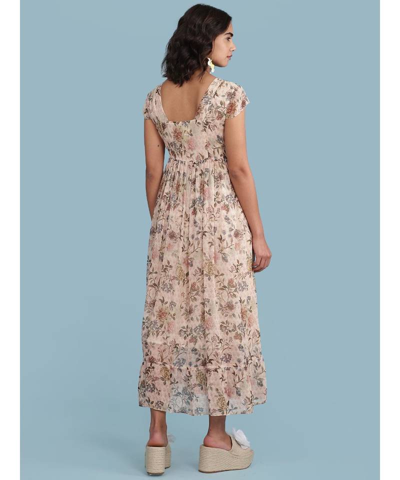 Baby Pink Floral Print Short Sleeve Maxi Dress