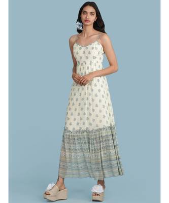 Ecru Printed Strappy Maxi Dress 1