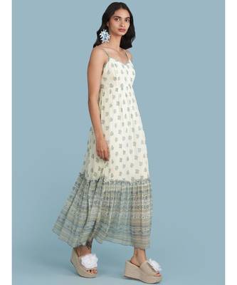 Ecru Printed Strappy Maxi Dress 3