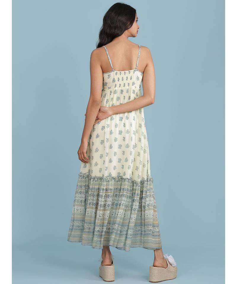 Ecru Printed Strappy Maxi Dress