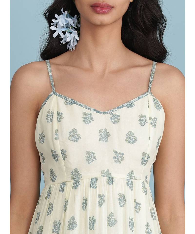 Ecru Printed Strappy Maxi Dress