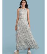 Ice Blue Printed Halter Maxi Dress