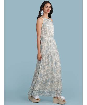 Ice Blue Printed Halter Maxi Dress 3