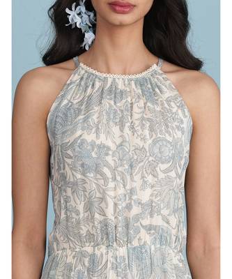 Ice Blue Printed Halter Maxi Dress 5