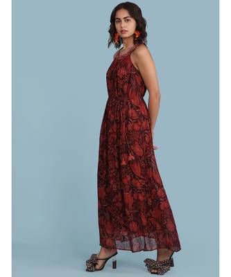 Burgundy Printed Halter Maxi Dress 2