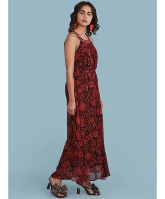 Burgundy Printed Halter Maxi Dress 3