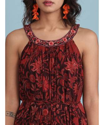 Burgundy Printed Halter Maxi Dress 5
