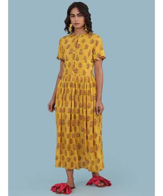 Yellow Floral Print Maxi Dress 1