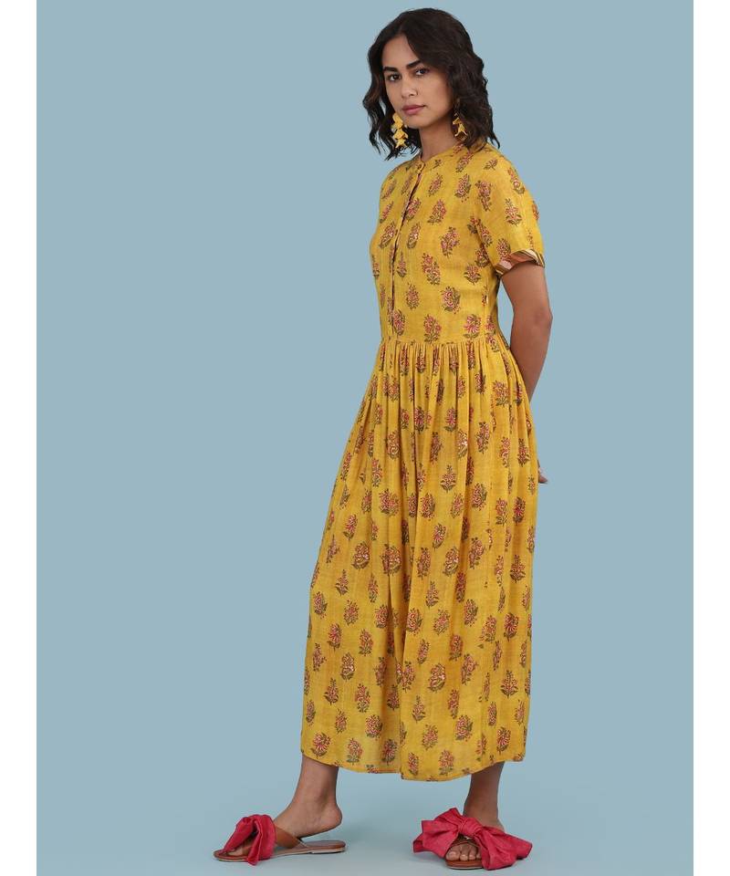 Yellow Floral Print Maxi Dress