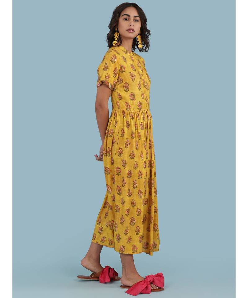 Yellow Floral Print Maxi Dress