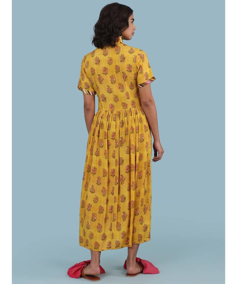 Yellow Floral Print Maxi Dress