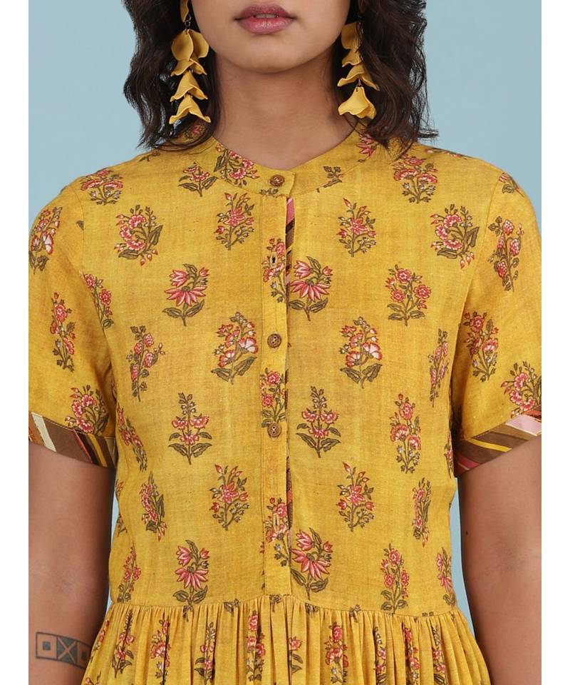 Yellow Floral Print Maxi Dress