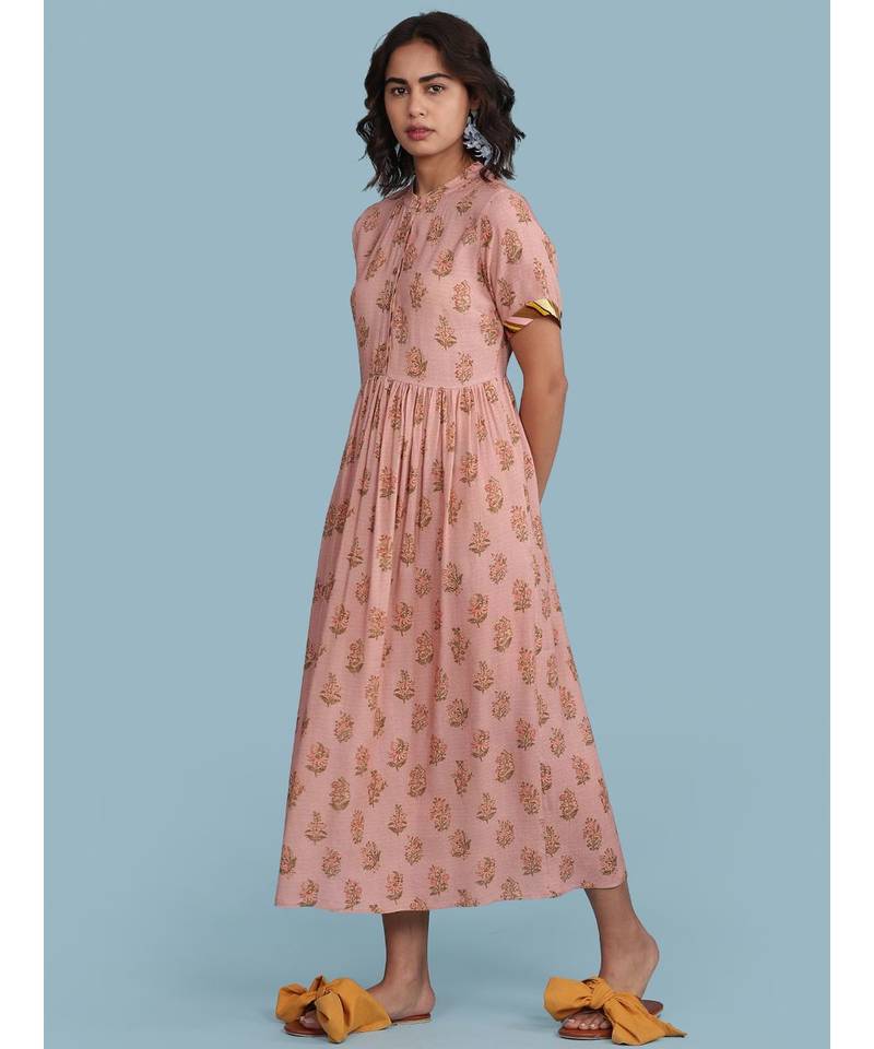 Pink Floral Print Maxi Dress