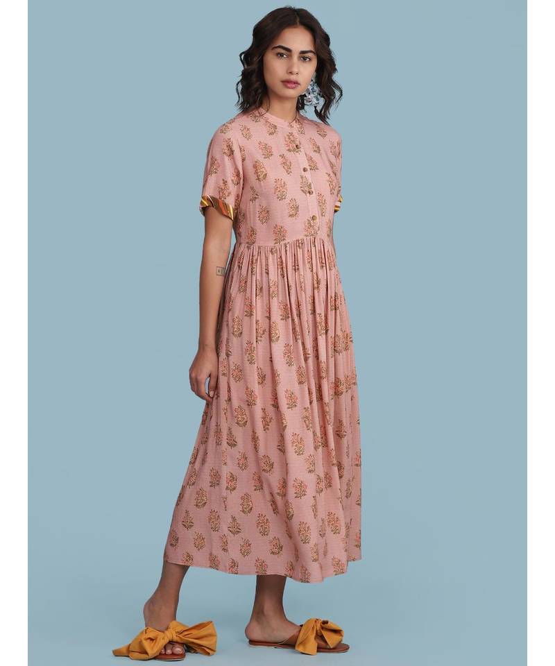 Pink Floral Print Maxi Dress