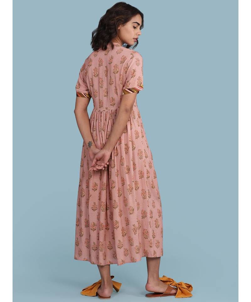 Pink Floral Print Maxi Dress