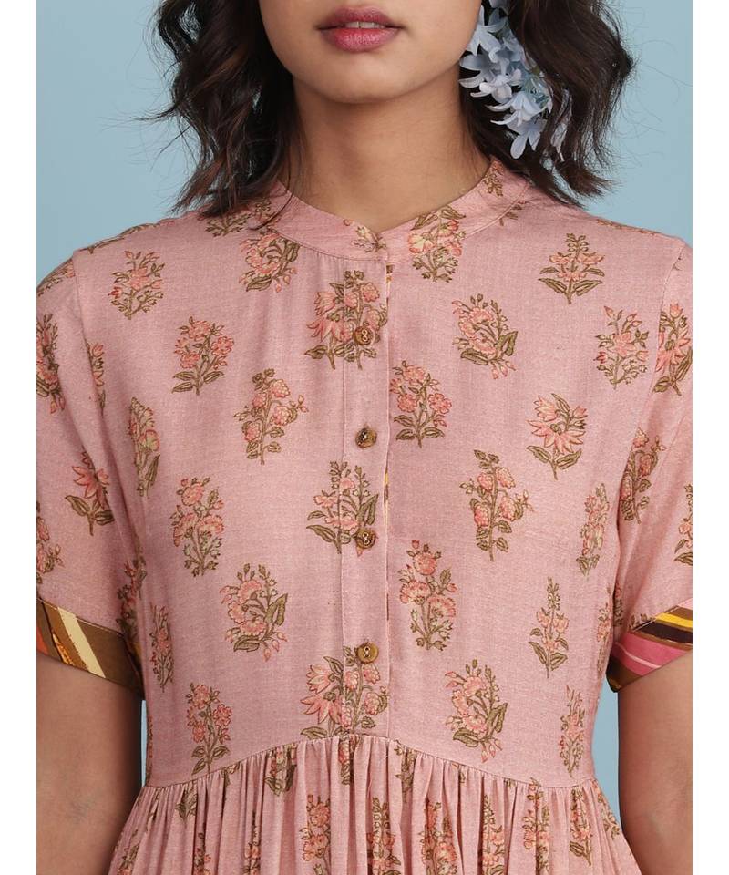 Pink Floral Print Maxi Dress