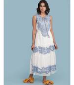 White Embroidered Round Neck Sleeveless Maxi Dress