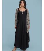 Black & Off White Printed Ensemble Strappy Long Dress With Cape