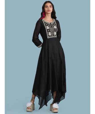 Black Embroidered 3/4 Sleeve Dress 1