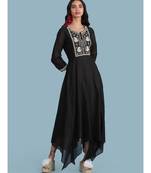 Black Embroidered 3/4 Sleeve Dress