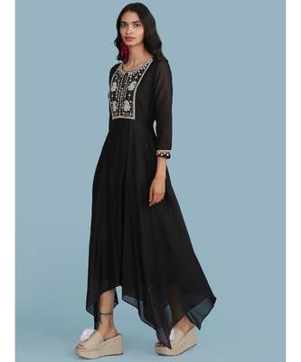 Black Embroidered 3/4 Sleeve Dress 2