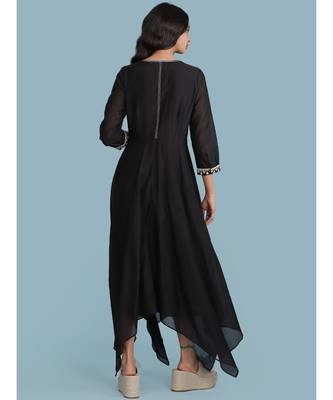 Black Embroidered 3/4 Sleeve Dress 4