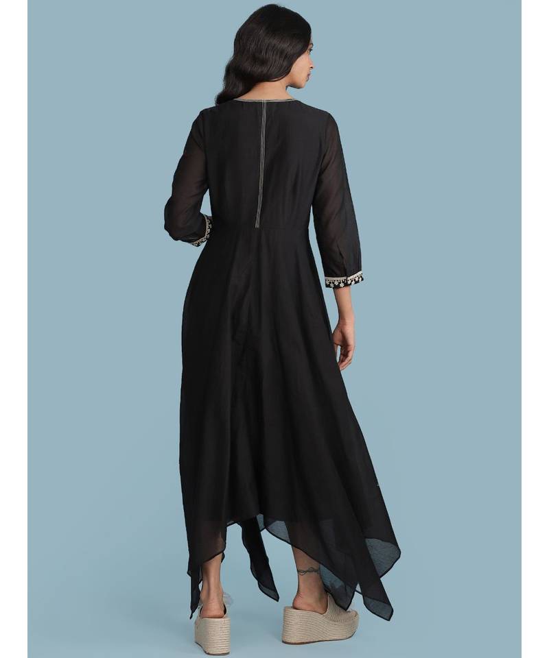 Black Embroidered 3/4 Sleeve Dress