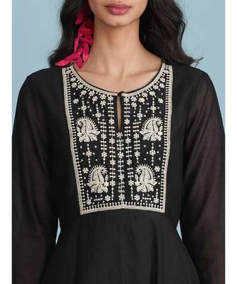 Black Embroidered 3/4 Sleeve Dress 5