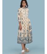 Ecru Floral Print 3/4 Sleeve Long Shirt Dress