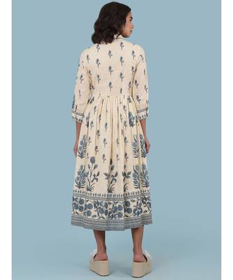Ecru Floral Print 3/4 Sleeve Long Shirt Dress 4