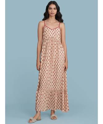 Ecru Floral Print Strappy Maxi Dress 1