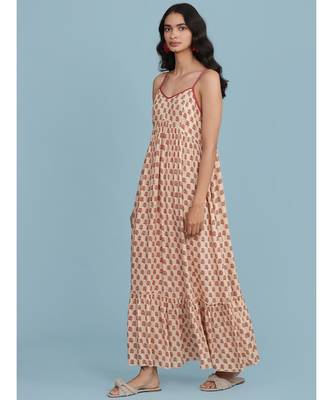 Ecru Floral Print Strappy Maxi Dress 3