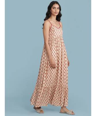 Ecru Floral Print Strappy Maxi Dress 4
