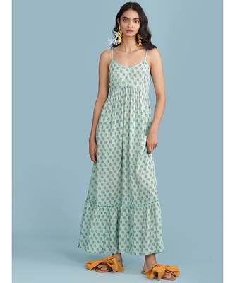 Blue Floral Print Strappy Maxi Dress 1