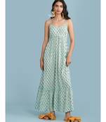 Blue Floral Print Strappy Maxi Dress