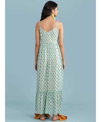 Blue Floral Print Strappy Maxi Dress 4