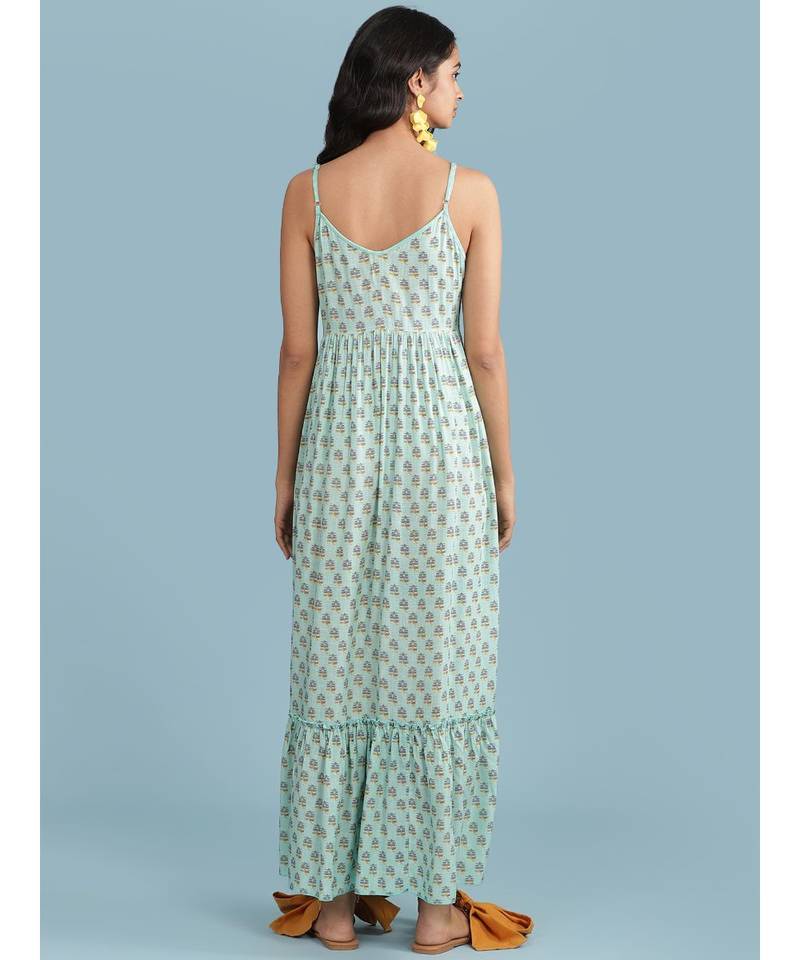 Blue Floral Print Strappy Maxi Dress