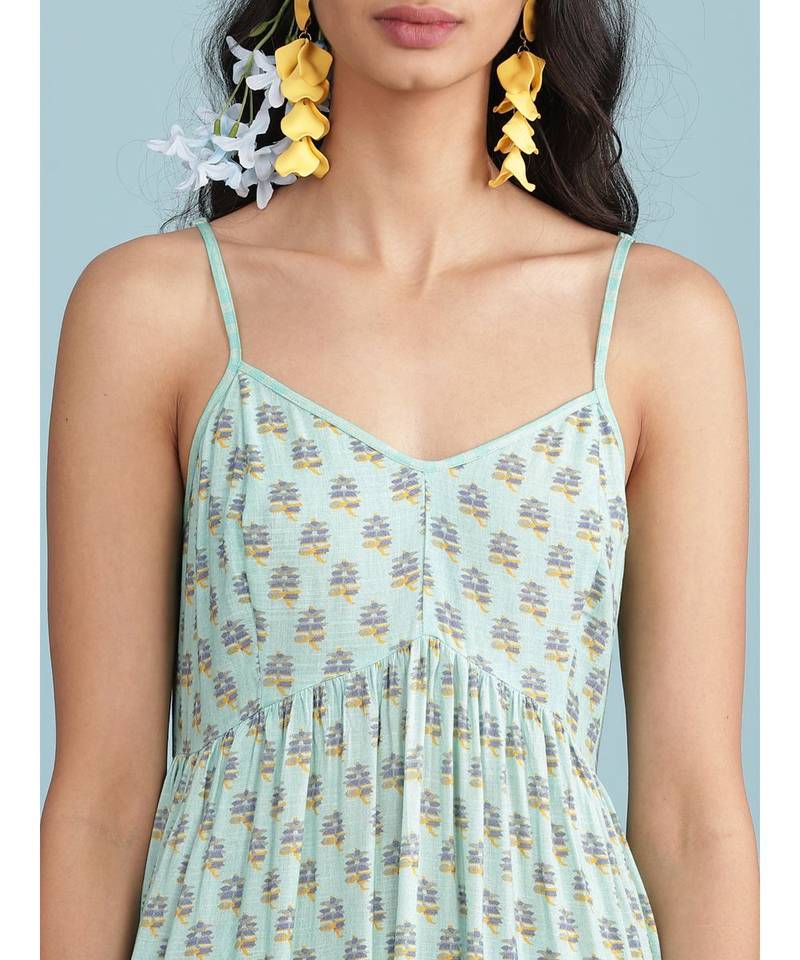 Blue Floral Print Strappy Maxi Dress