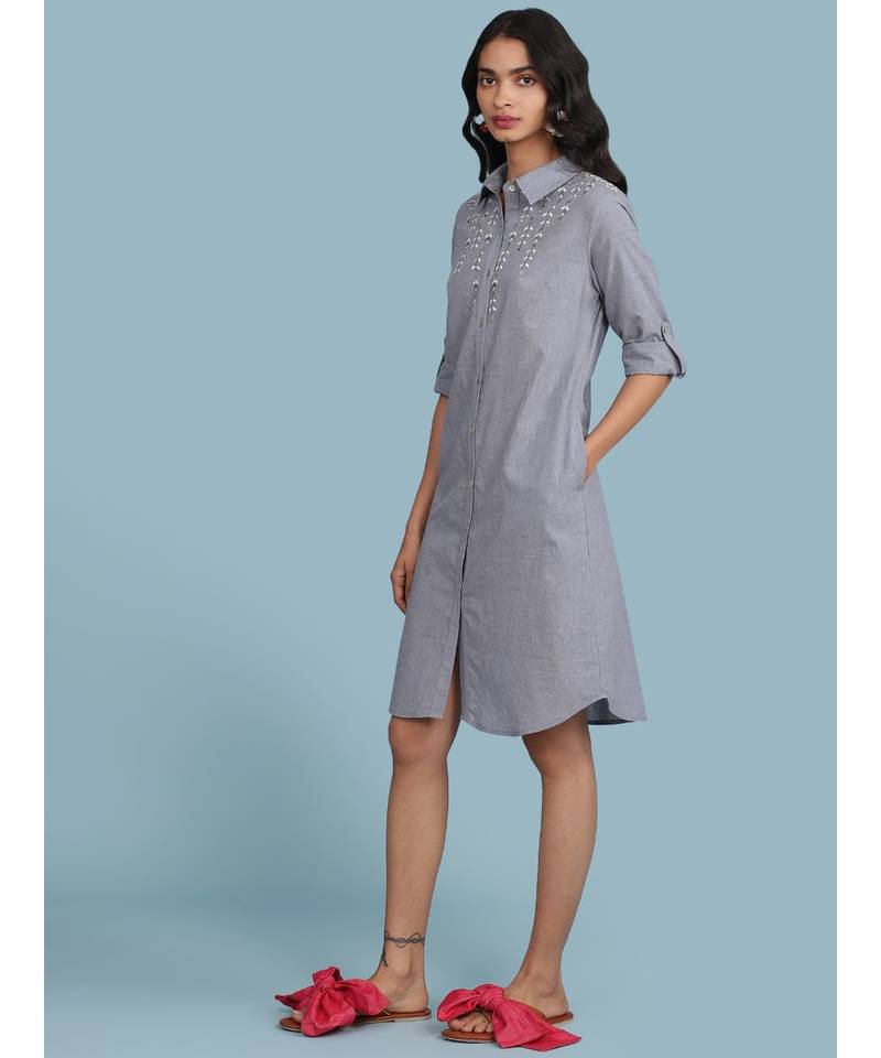 Denim Blue Chambray Short Shirt Dress