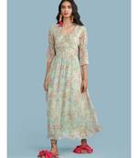 Powder Green Floral Print 3/4 Sleeve Maxi Dress