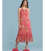 Pink Floral Print Halter Midi Dress
