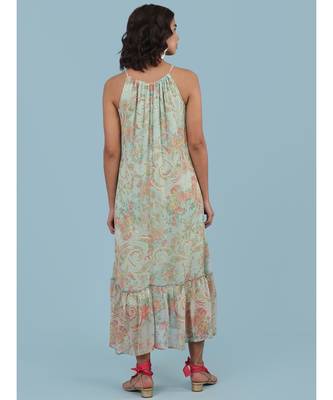 Powder Green Floral Print Halter Midi Dress 4