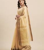 Shaily Women's Beige Cotton Silk Woven Design Saree